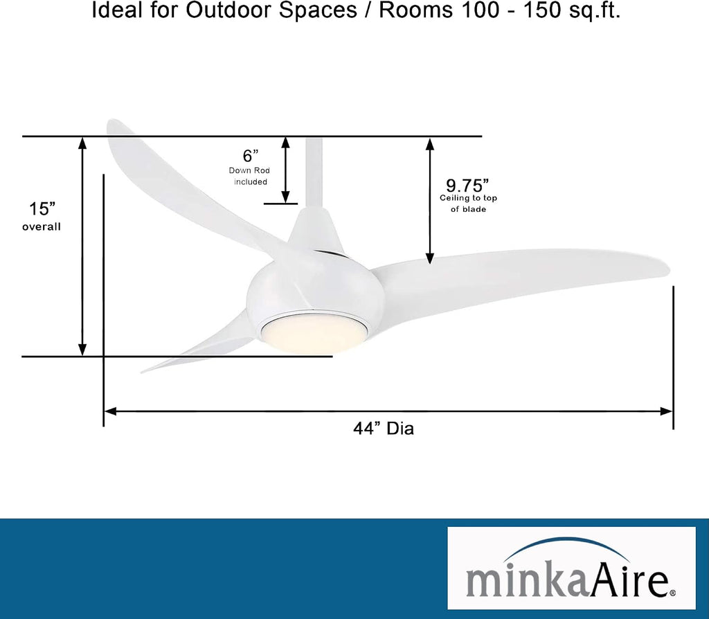 Minka-Aire F845-WH Light Wave 44' Low Profile Ceiling Fan with LED Light in White Finish with Remote Control and Included 3.5' Downrod