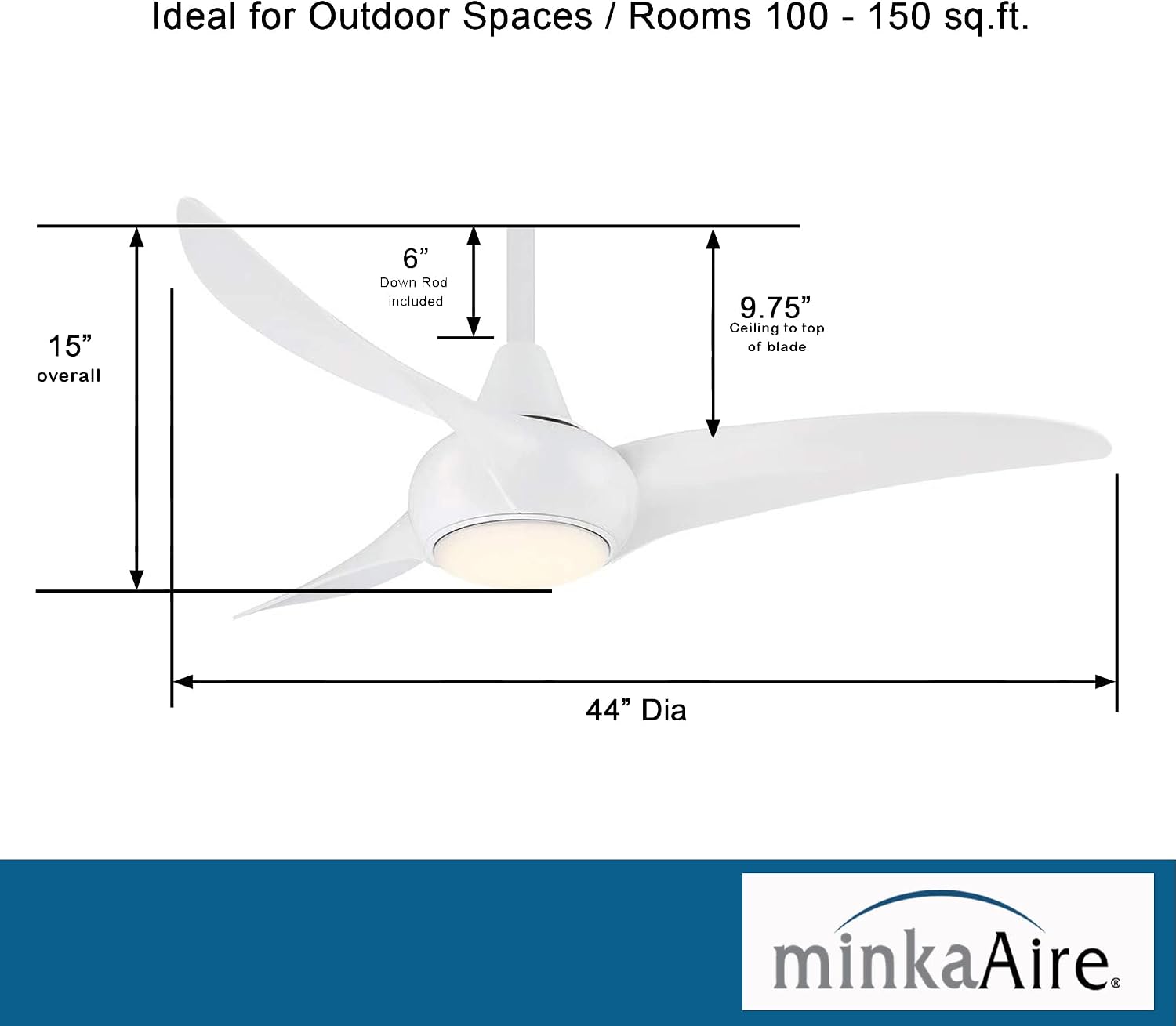 Minka-Aire F845-WH Light Wave 44' Low Profile Ceiling Fan with LED Light in White Finish with Remote Control and Included 3.5' Downrod