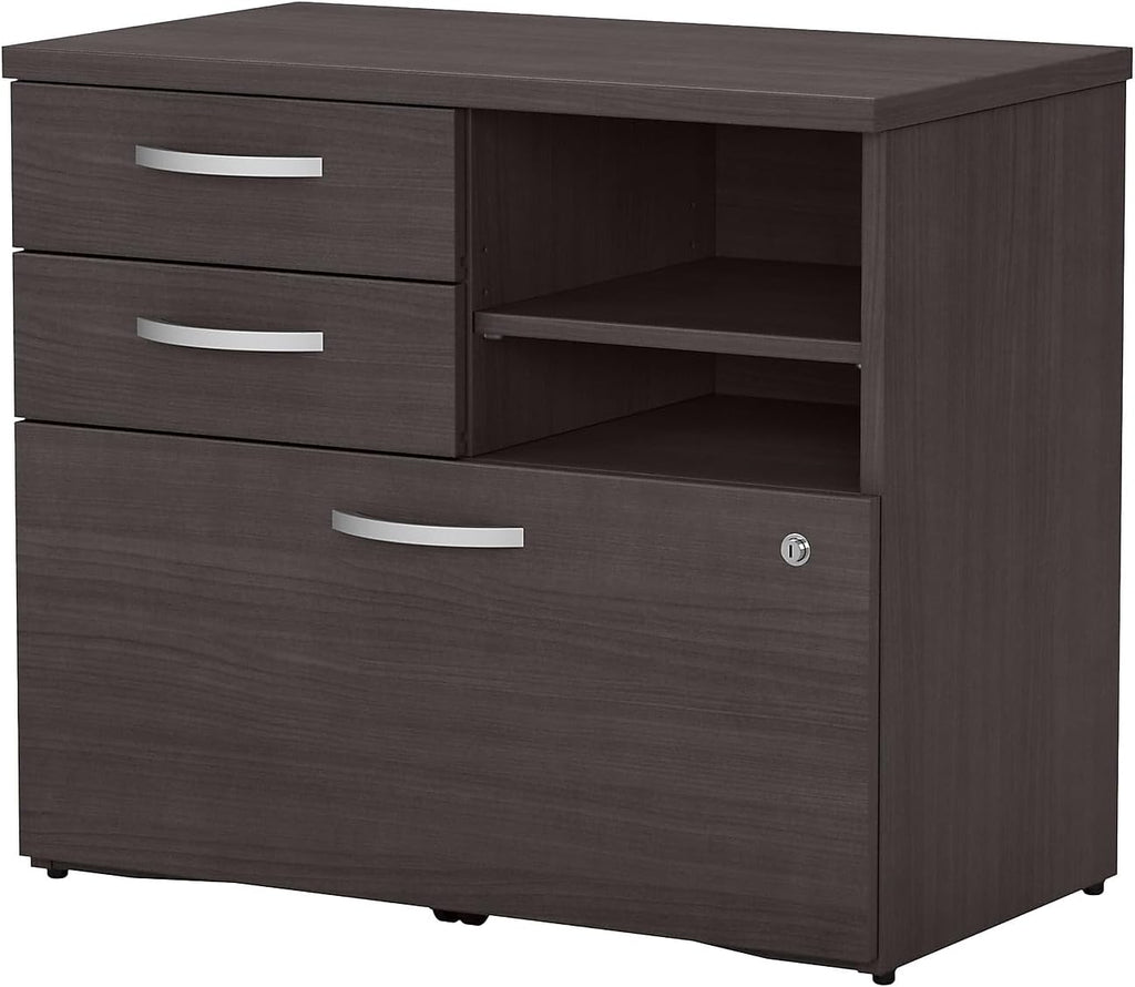 Bush Business Furniture Studio C Office Storage Cabinet with Drawers and Shelves in Storm Gray