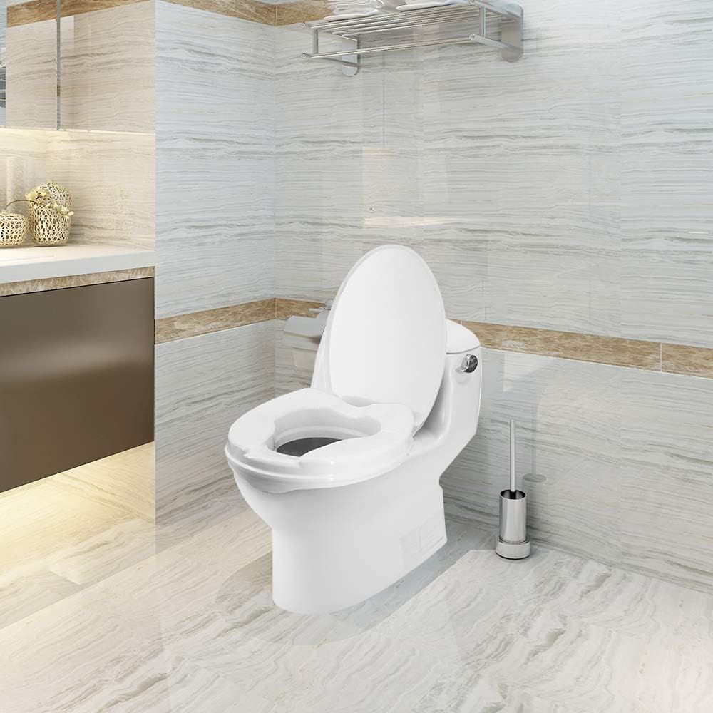 Raised Toilet Seat with Lid 300 Lbs Heavy Duty Elevated Toilet Seat with Tightening Clamps Raised Toilet Seats for Most Elongated Toilets (White, 6 Inches)