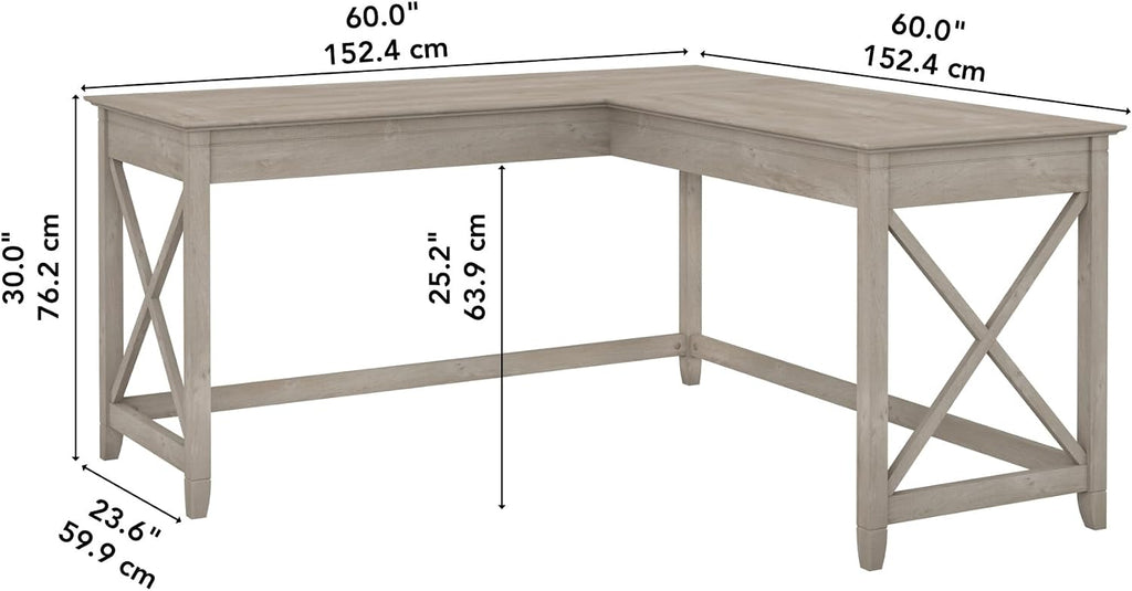 Bush Home Key West 60W Modern Farmhouse L Shaped Desk in Washed Gray, 60-Inch Corner Computer Table for Home Office Workspace