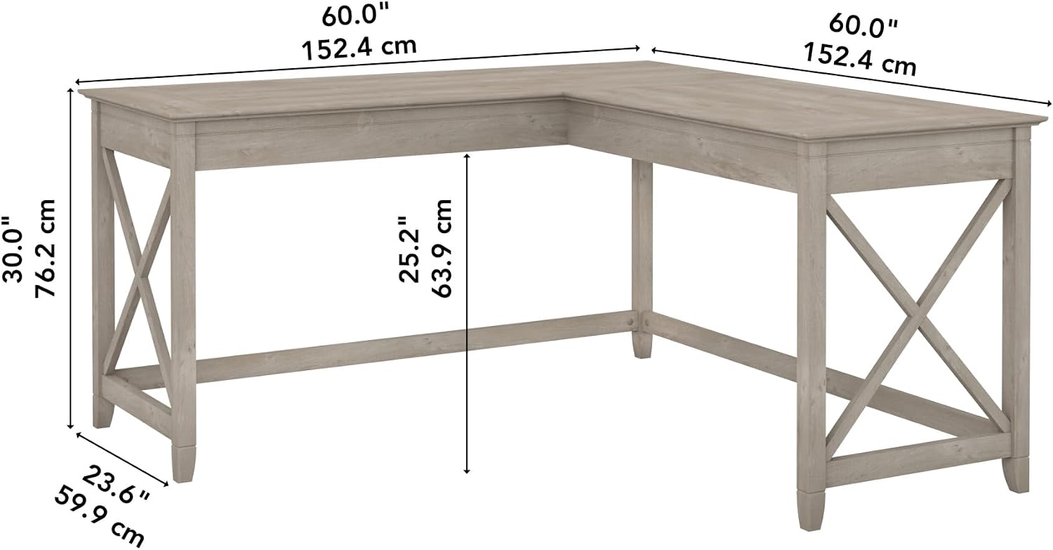 Bush Home Key West 60W Modern Farmhouse L Shaped Desk in Washed Gray, 60-Inch Corner Computer Table for Home Office Workspace