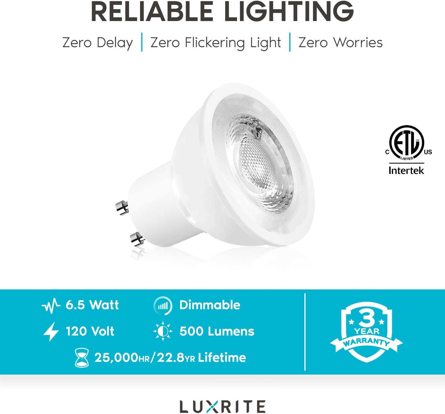 LUXRITE MR16 GU10 LED Bulbs Dimmable, 50W Halogen Equivalent, 4000K Cool White, 500 Lumens, 120V Spotlight LED Bulb GU10, Enclosed Fixture Rated, Perfect for Landscape or Home Lighting (16 Pack)