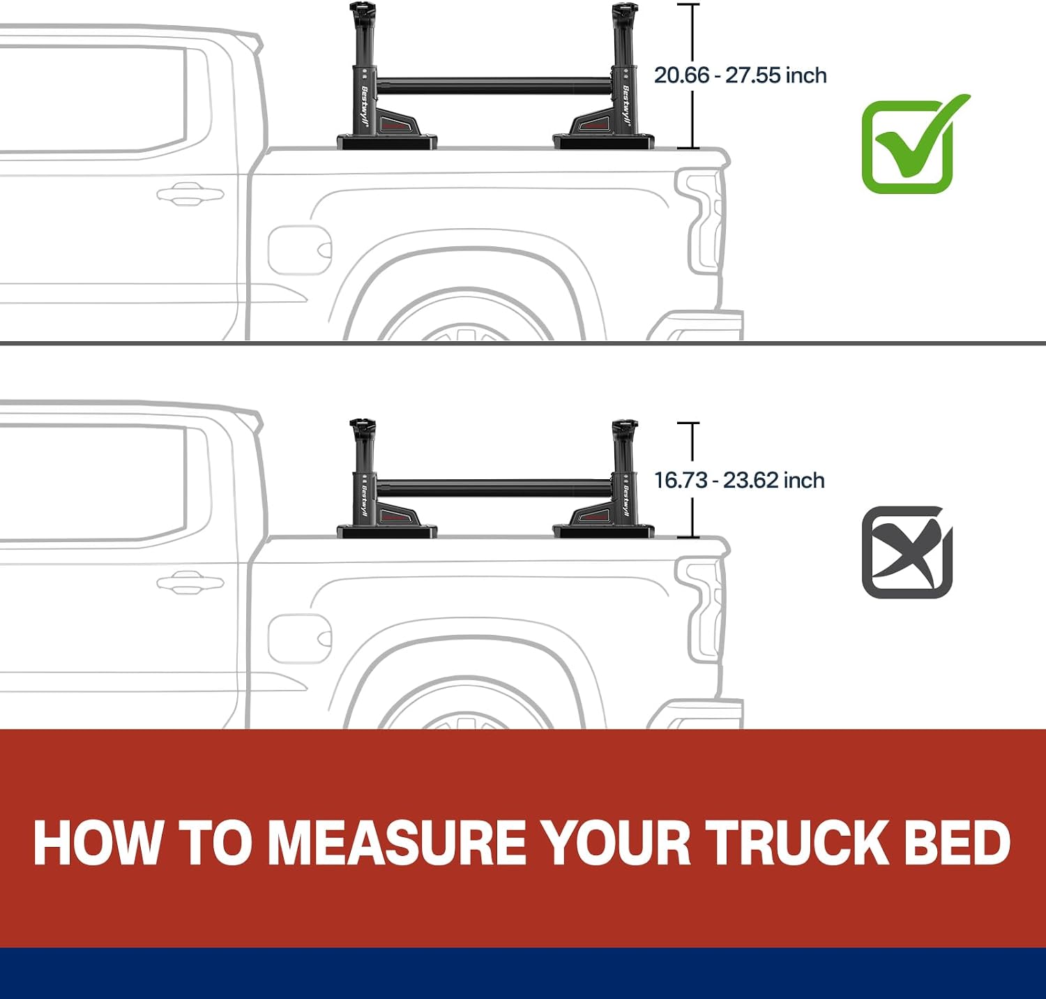 Bestwyll Bed Rack and Bed Bars (Fits Both B & K Style Truck Bed Covers, High Bed Rack)