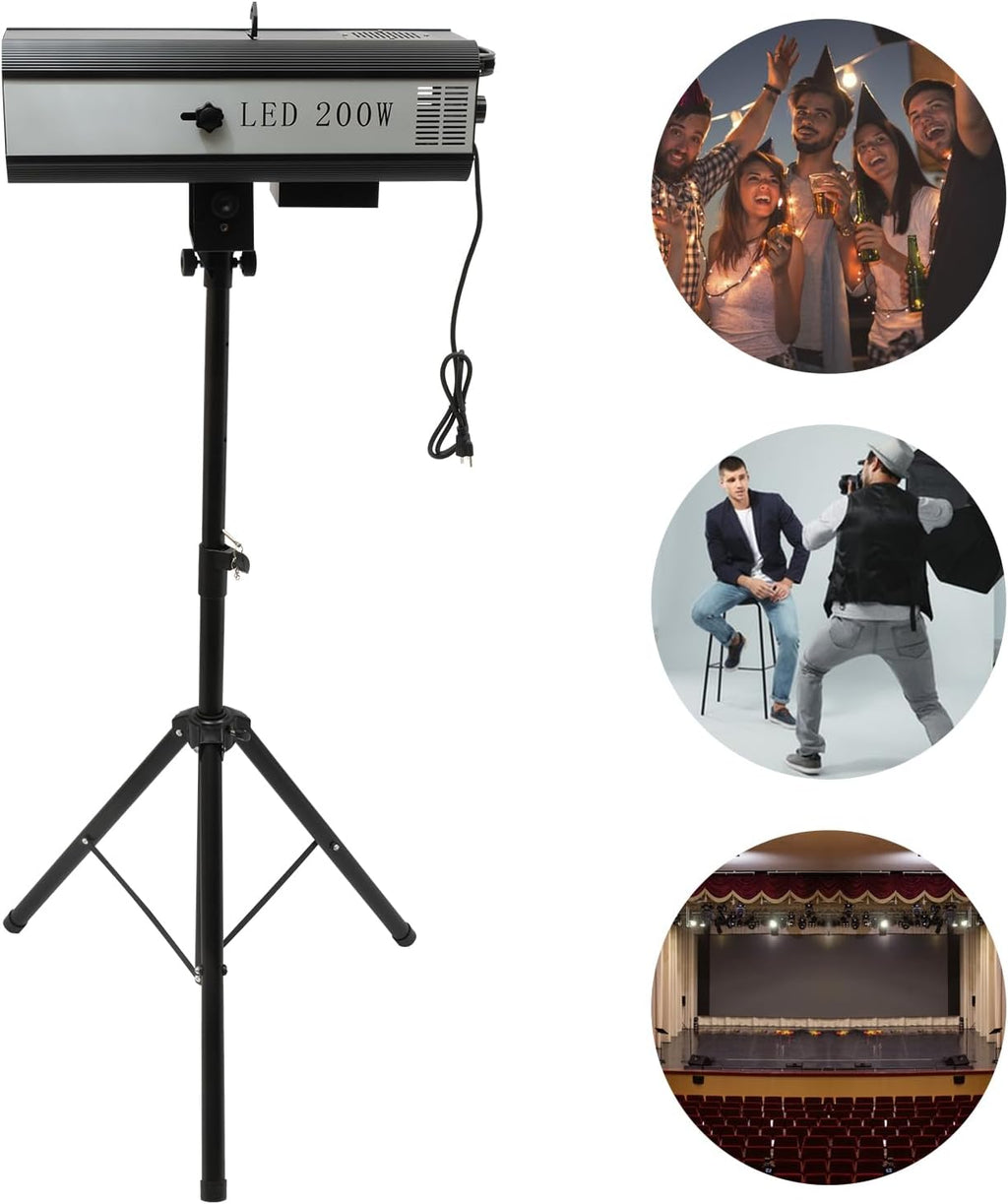 200w Led Follow Stage Spot Light with Stand, Multi-Color Stage Spotlight, Stage Spot Light, Manual Control Stagelight, Professional Performance Lights for Stage Theater Wedding Dj Performance