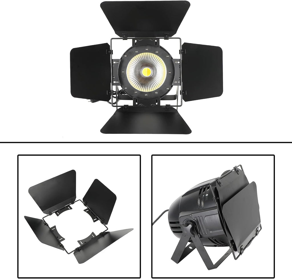 200W COB LED Stage Par Light with Barn Door, Spotlights Follow Spot DMX512 Cool & Warm White Audience Blinder, Sound Activated, Master/Slave 2in1 for DJ Concert Wedding Bar Events, Stage Lighting