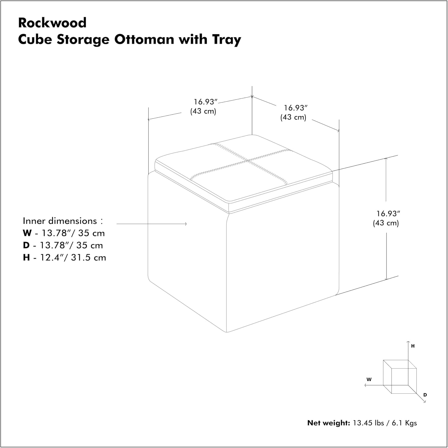 SIMPLIHOME Rockwood Cube Storage Ottoman with Tray - 17' Wide x 17' High Upholstered Tweed Look Fabric Square Storage Ottoman in Mink Brown,Contemporary Cube Ottoman for Living Room with Serving Tray