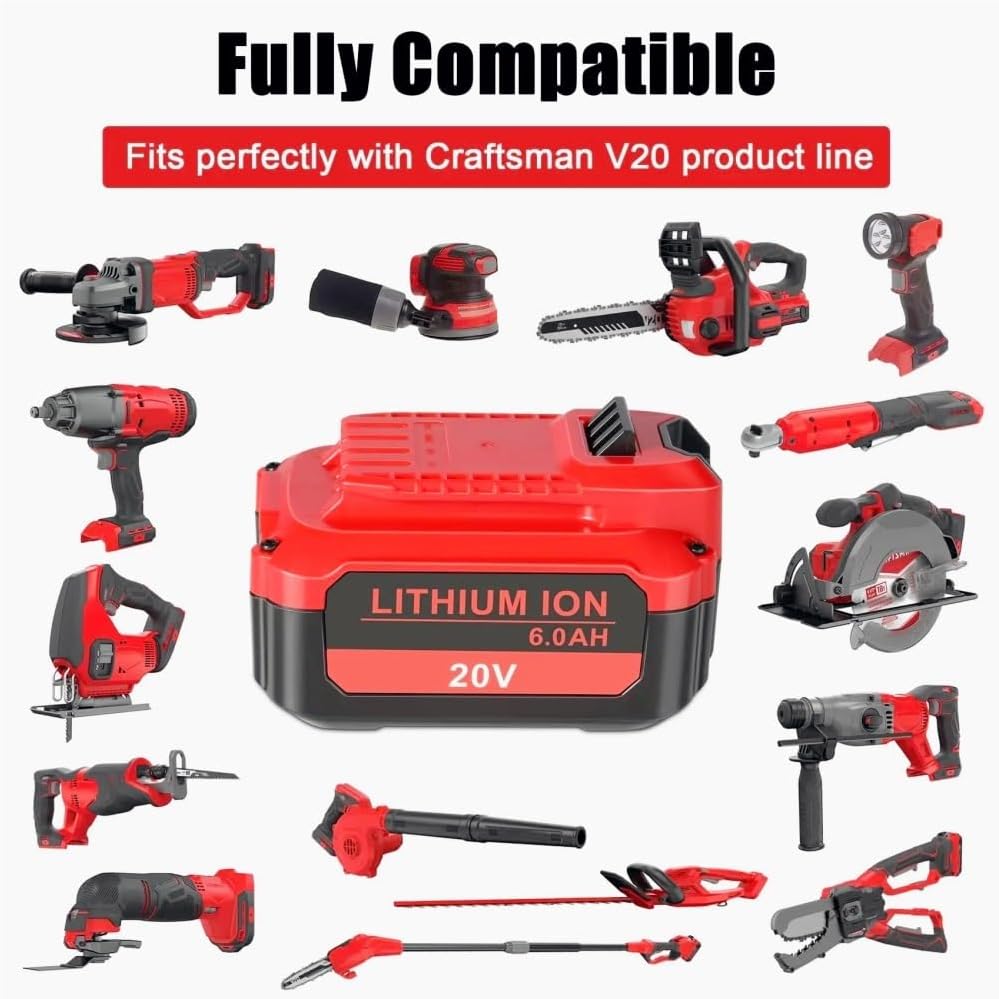 V20 Replacement Lithium-Ion Battery Compatible With Craftsman CMCB202 CMCB204 CMCB206 CMCB209 Cordless Power Impact Drill Reciprocating Saw Tool Packs(6Ah 3pcs)