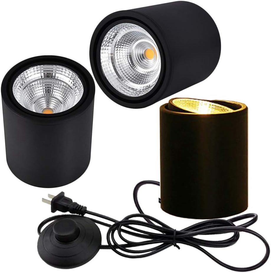 COB High Accent Uplight 5W LED Barrel Type Spotlight Decorative Light Adjustable Body 5.9ft On/Off Foot Pedal Switch Cord for Loft Gallery Exhibition Stage Background Wall Spotlight 3-Pack
