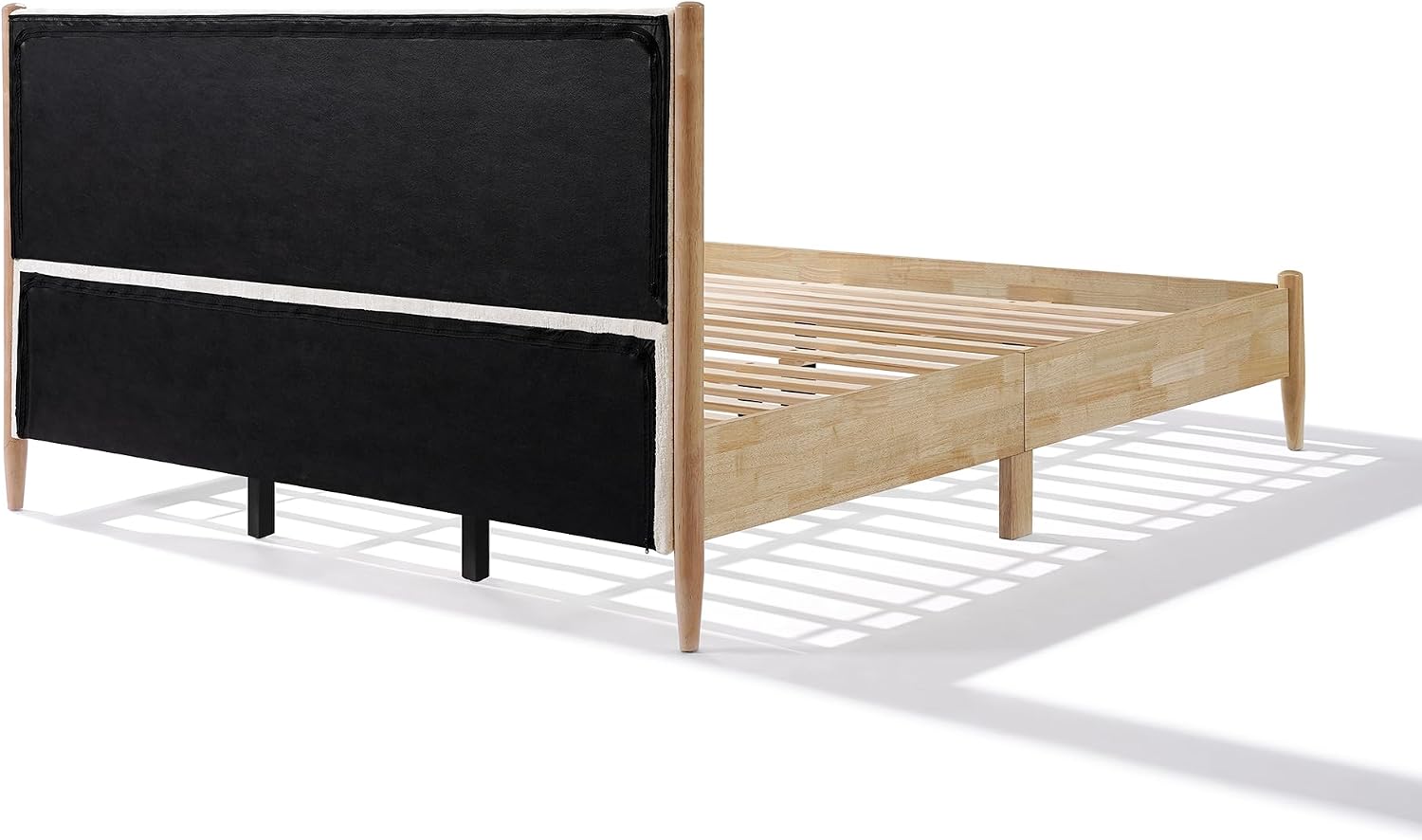 Christopher Knight Home Raven Modern King Size Bed Frame with Upholstered Headboard, Natural Wood King Size Platform Bed Frame and Headboard, No Box Spring Needed, Easy Assembly, White+Natural