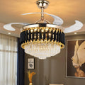 42' Crystal Chandelier Ceiling Fan and Remote, Gold Luxury Chandelier and Fan With 3 Colors 3 Speeds, Retractable Fandelier Ceiling Fan LED Light For Dinning Room Bedroom