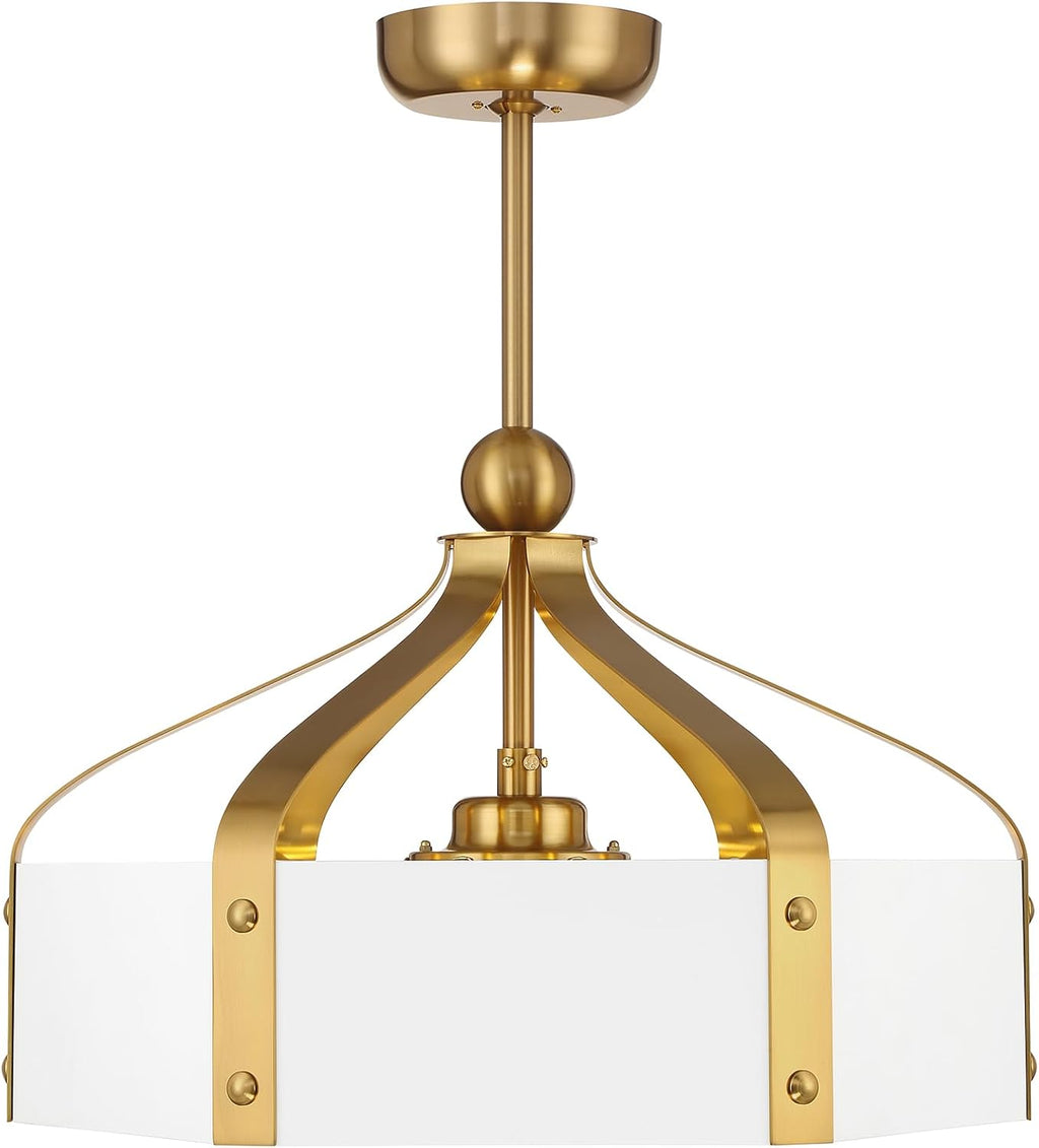 Savoy House Sheffield 14 in. Indoor White with Warm Brass Accents Ceiling Fan Dallier with LED Bulbs 26-FD-7806-142
