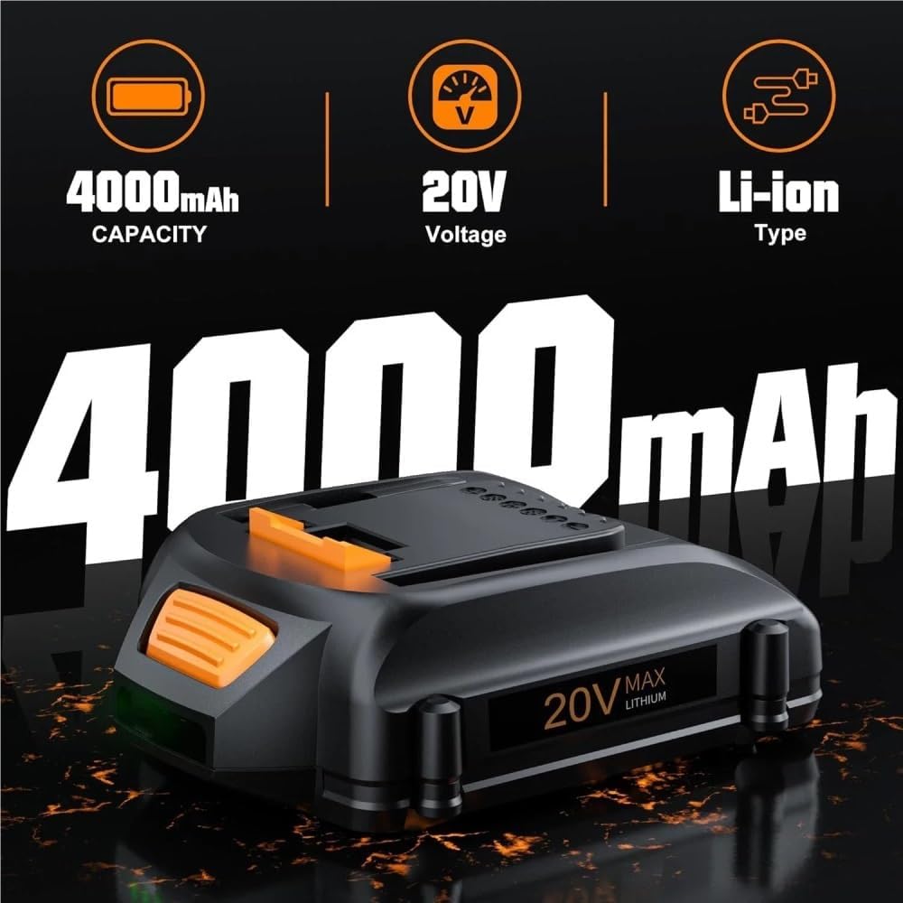 20V Replacement Lithium-Ion Battery Compatible with Worx WA3520 WA3525 WA3575 WG151s WG155s Cordless Power Angle Grinder Reciprocating Saw Tool Packs(4Pcs 4.0Ah)