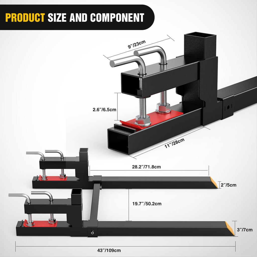 Nilight 43' 2000lbs Clamp on Pallet Forks Heavy Duty with Adjustable Stabilizer Bar for Loader Bucket Skid Steer Tractor