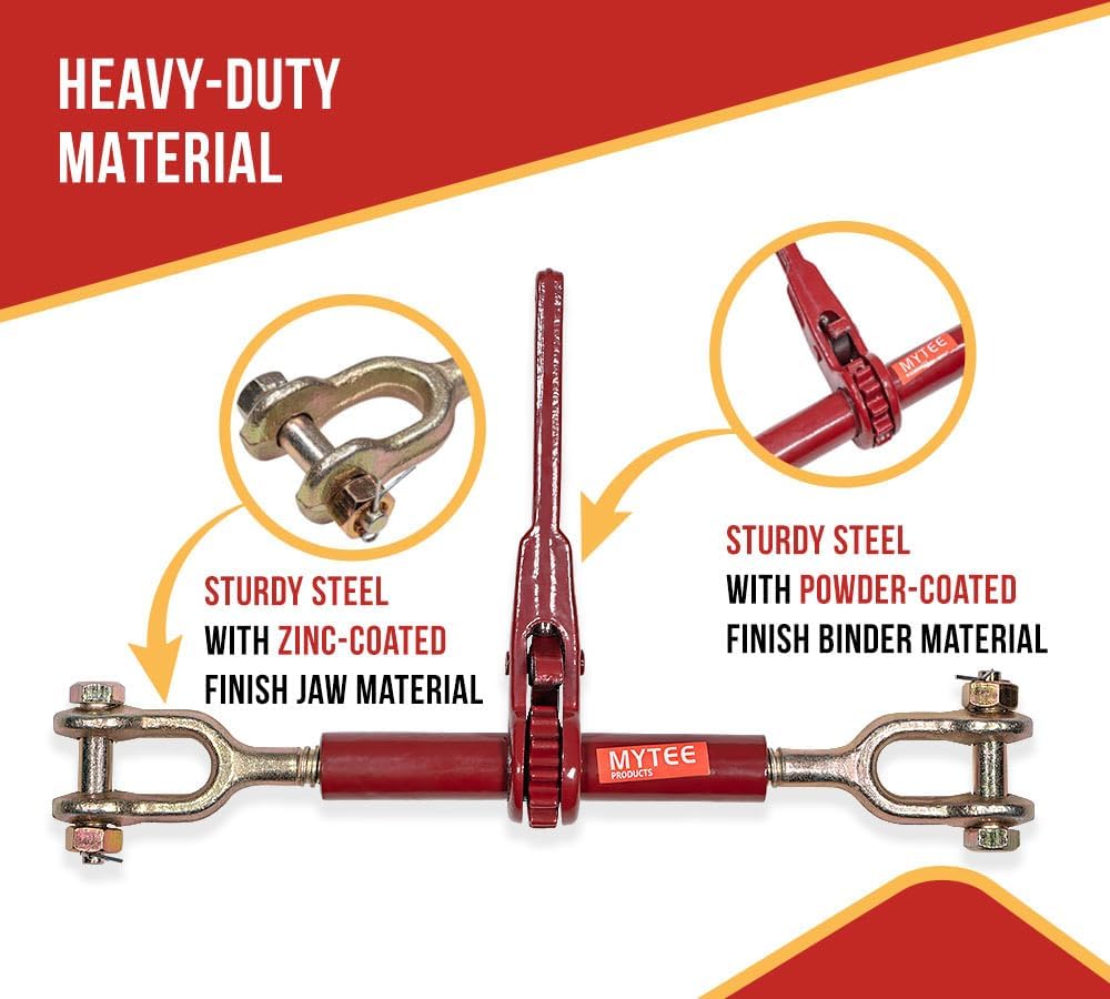 Mytee Products 4 Pack 5/16' - 1/4' Jaw Jaw Chain Load Binder 6' Barrel, 3,500 lbs WLL Ratcheting Tie Down Chain Binder for Transportation, Construction, and Heavy Duty Applications