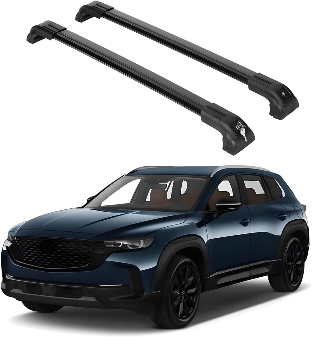 ERKUL Heavy Duty 220lb Roof Rack Cross Bars for Mazda CX-50 2023-2026 | Solid Metal Mounts | Aluminum Crossbars with Anti Theft Lock for Rooftop - Compatible with Flush Rails - Black