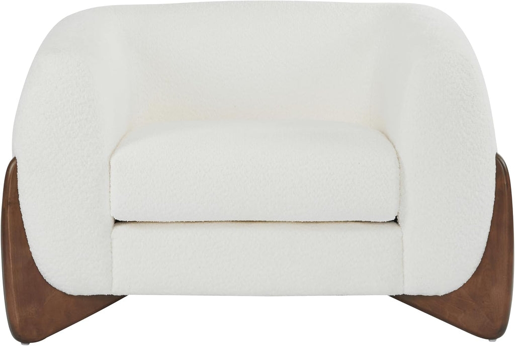 Christopher Knight Home Modern Boucle Fabric Upholstered Club Chair for Living Room, Home Office, Apartment, Relaxing Chair with Removable Cushion and Birch Wood Legs, White and Walnut