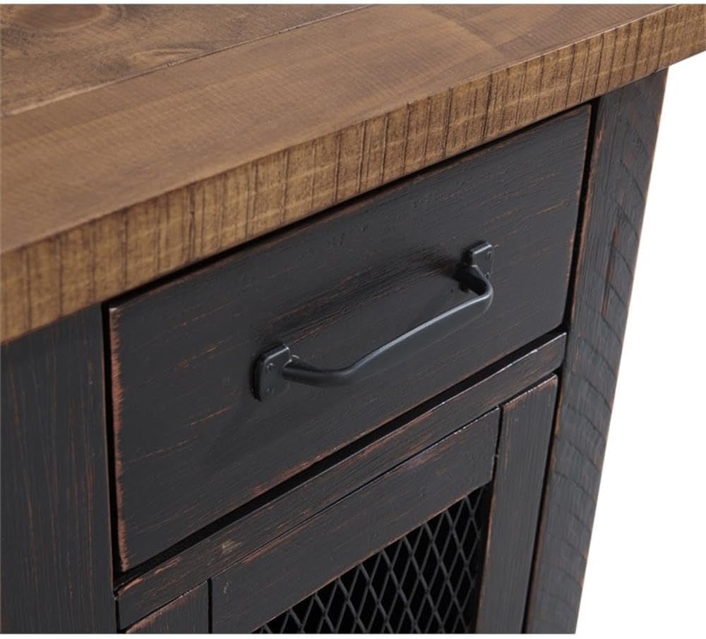 Martin Svensson Home Chairside Table - Antique Black and Honey - Rustic Style - with One Drawer and Cabinet for Storage