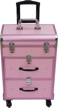 Professional Rolling Makeup Case Train Case Cosmetic Organizer Trolley Lockable Rolling Make-ups Case Storage Cart Makeup Train Case Cosmetology Case On Wheels (Pink|3 trays|Type B)