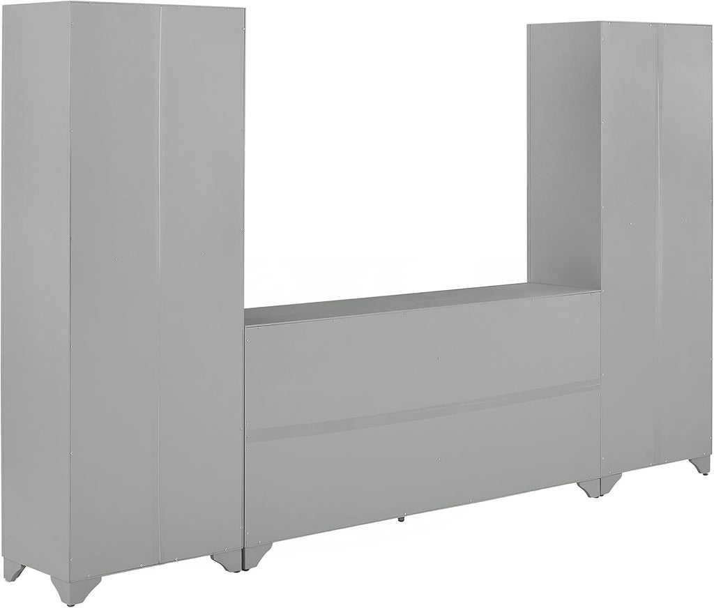 Crosley Furniture Tara 3-Piece Modern Farmhouse Sideboard Buffet Cabinet and Kitchen Storage Pantry Set, Distressed Gray
