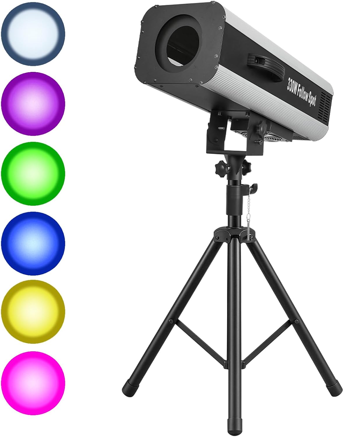330W Stage Spotlight, 6 Colors Adjustable Dual Focus Manual Control Stage Lighting with Tripod Stand for Theater Party Performance