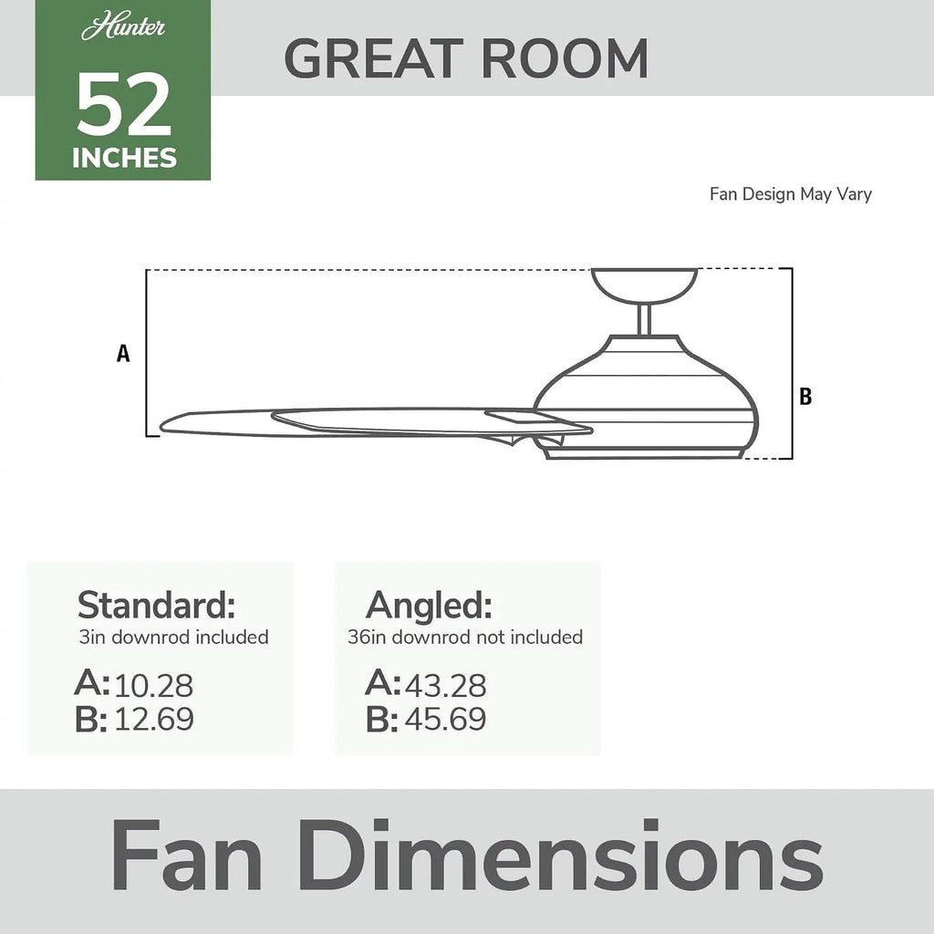 Hunter Fan 52 inch Ceiling Fan with Lights and Remote, Outdoor or Indoor Black Ceiling Fan for Porch, Living Room, Office, Kitchen, Garage (Renewed)