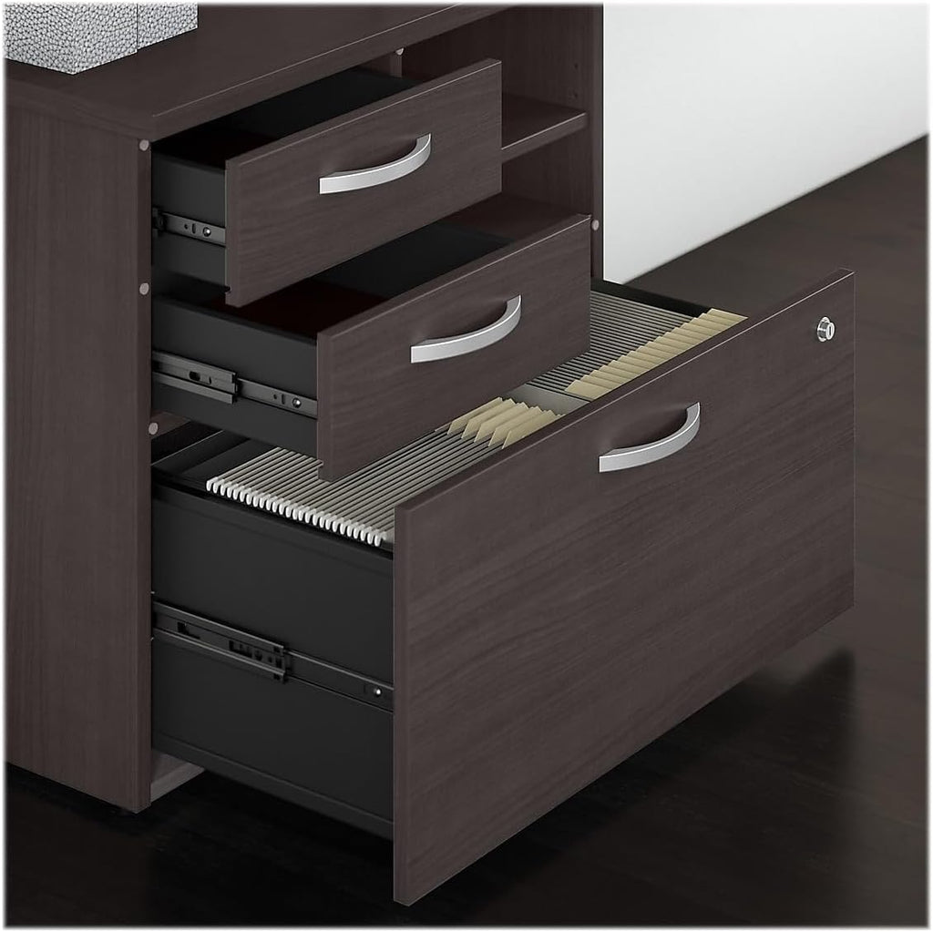 Bush Business Furniture Studio C Office Storage Cabinet with Drawers and Shelves in Storm Gray