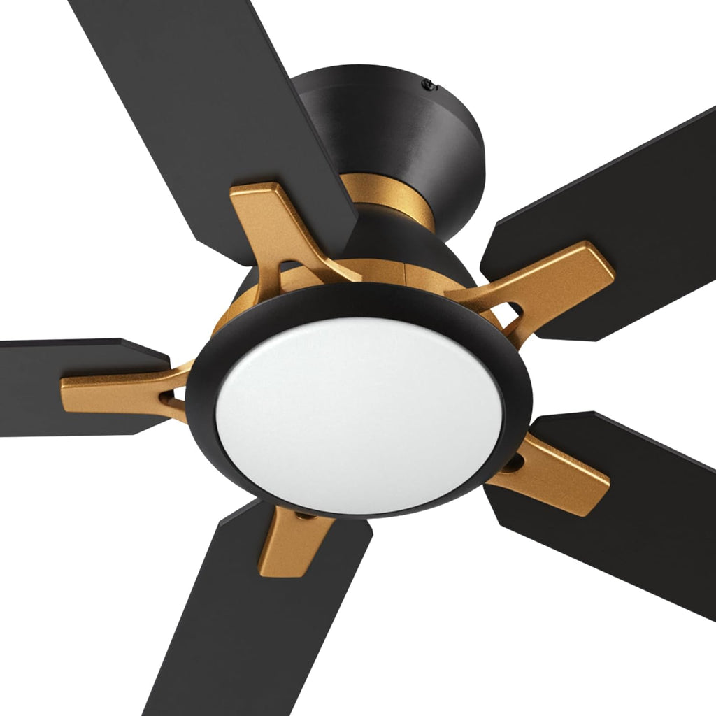CEME 52' Smart Black Ceiling Fan with Lights, 5000 CFM High Velocity Outdoor Indoor Flush Mount Ceiling Fan, 10-Speed DC Motor, Siri Alexa App Control, 1%-100% Dimmable, 5 Wood Blades for Patio Porch