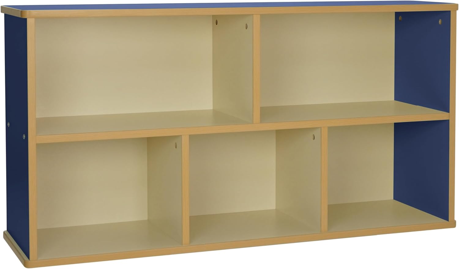 FDP Laminate 5-Compartment Storage Cabinet 24 inch Height Organize Books, Toys, Games, Art Supplies, Durable, Sturdy Furniture for Home, Daycare, Preschool, Classroom - Almond/Blue, 13886-ALBL
