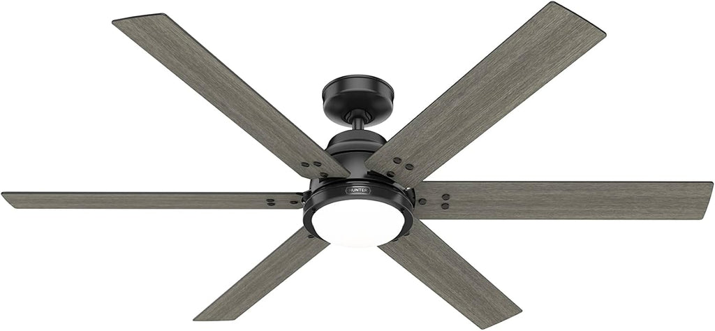 Hunter 60 inch Indoor Ceiling Fan with LED Light and Remote Control - Black Smart Ceiling Fan, Standard Mount, 6 Blades, For Bedroom or Living Room, Quiet - Gravity 51951, Matte Black
