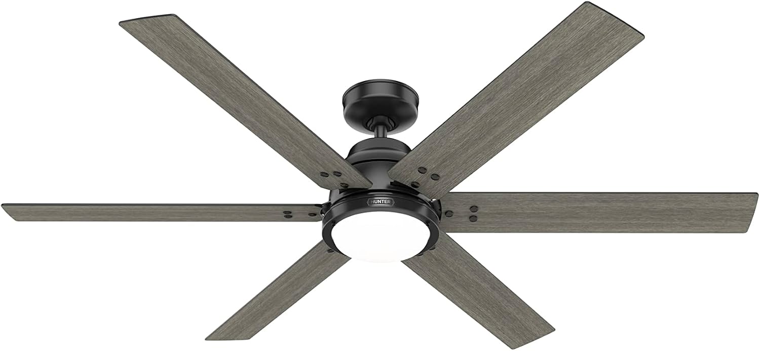 Hunter 60 inch Indoor Ceiling Fan with LED Light and Remote Control - Black Smart Ceiling Fan, Standard Mount, 6 Blades, For Bedroom or Living Room, Quiet - Gravity 51951, Matte Black