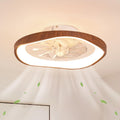 20″ Low Profile Ceiling Fan with Lights, Farmhouse Retro Walnut Wood Grain Ceiling Fan Light, Bladeless Dimmable LED Chandelier Fans for Bedroom Porch