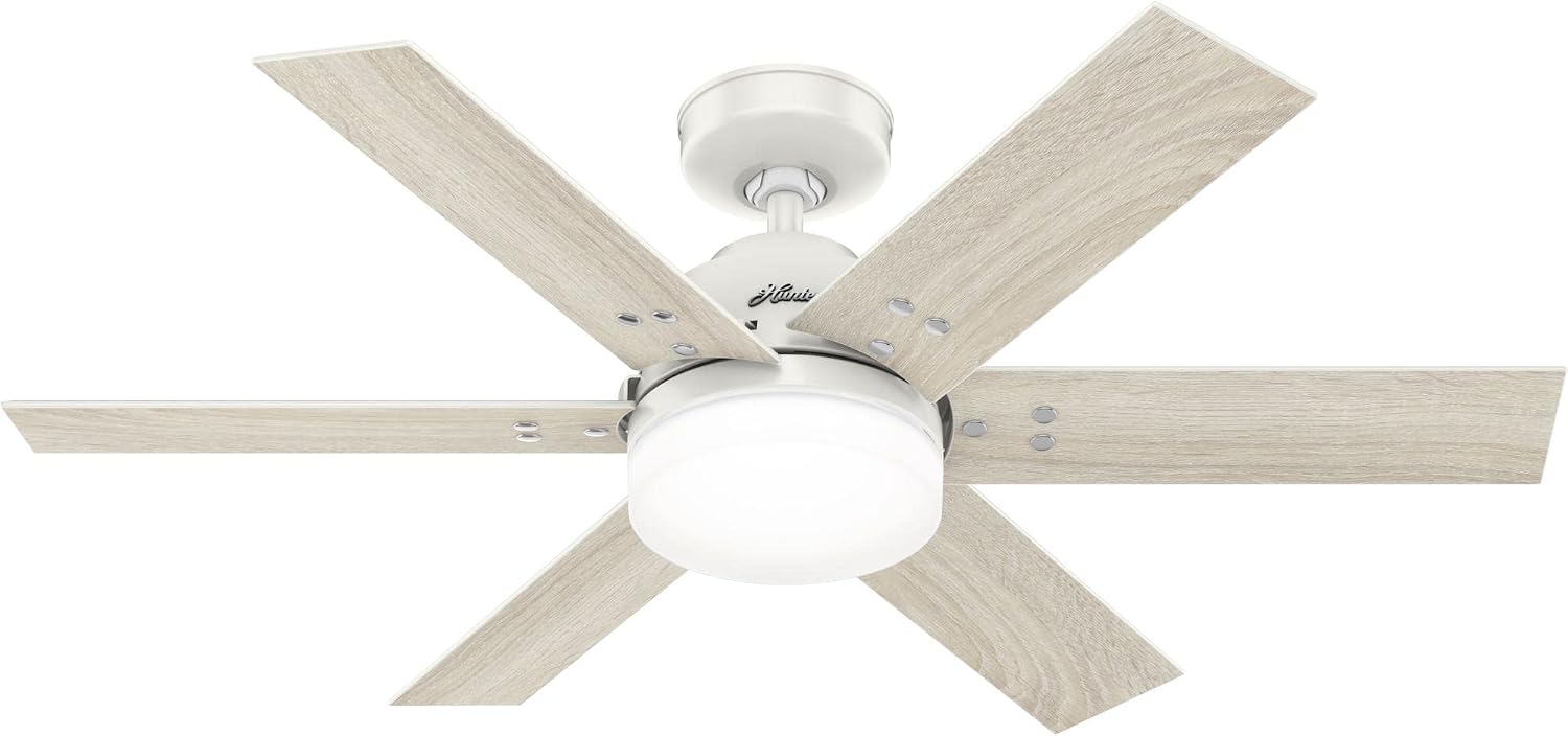Hunter 44 inch Indoor Ceiling Fan with LED Light and Remote Control - White Ceiling Fan, Standard Mount, 6 Blades, For Bedroom, Living Room, or Kitchen, Quiet - Pacer 51205, Fresh White