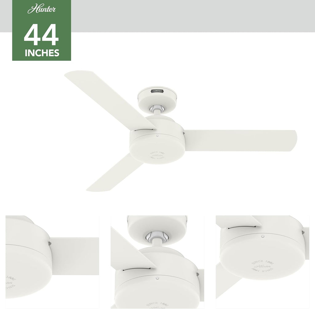 Hunter Fan 44 inch Indoor Ceiling Fan with No Light, White Ceiling Fan, 3 Blades, For Kids Room, Home Office, Living Room or Kitchen (Renewed)