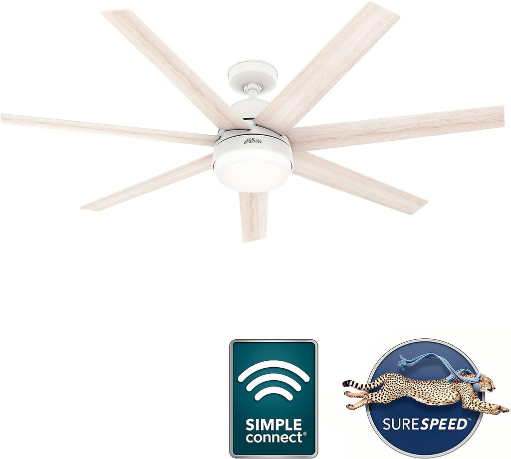 Hunter 60 inch WiFi Phenomenon Matte White Ceiling Fan with LED Light Kit and Wall Control