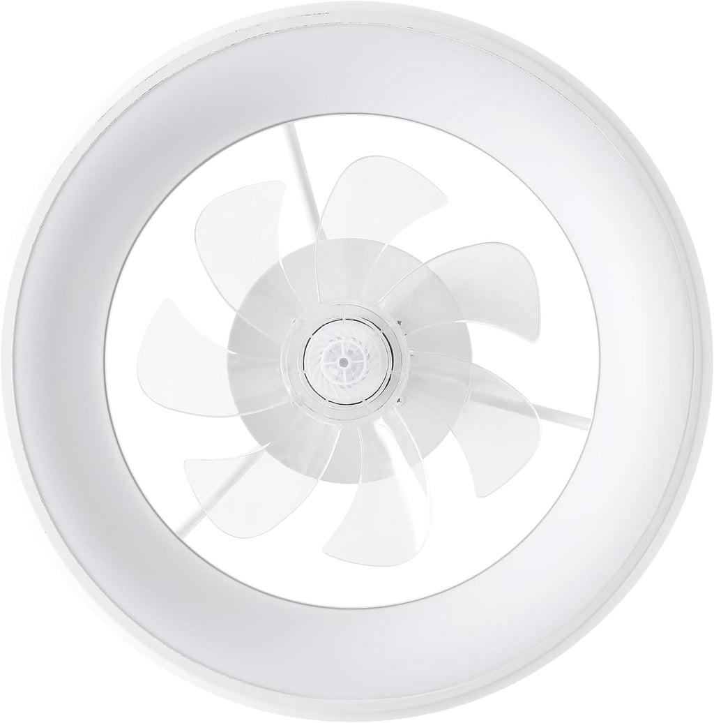 Oval AIR Loren 20' Small Smart Ceiling Fan with Light, Semi Flush Mount, Quiet 6-Speed Reversible Motor, Dimmable LED, Adjustable CCT, App & Remote Control, Minimalist, White AIR8002D