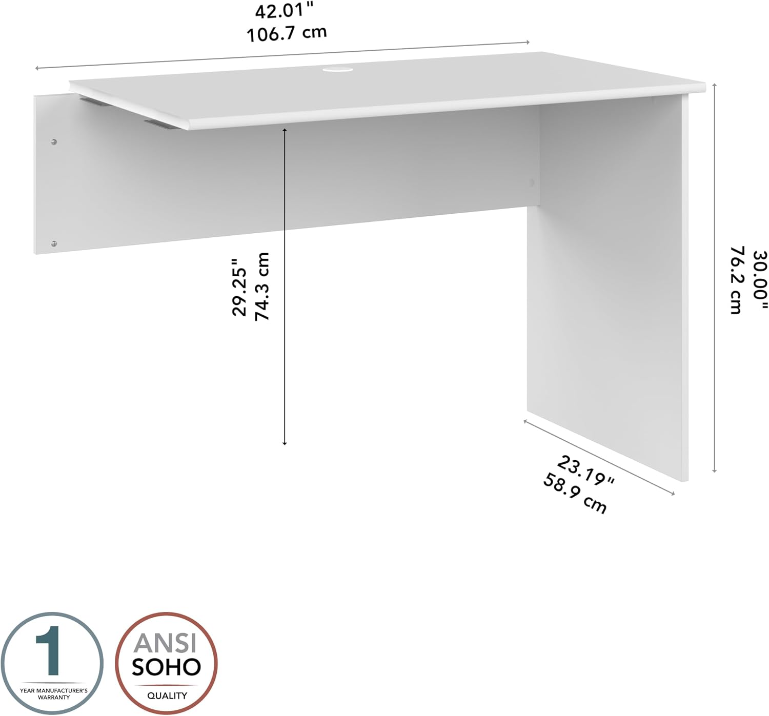 Bush Home Cabot 42W Shell Desk Return in White