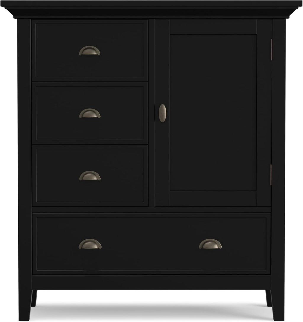 SIMPLIHOME Redmond Storage Cabinet - 39 inch Wide Solid Wood Medium Storage Cabinet in Black, Transitional Accent Cabinet for Entryway or Living Room with 4 Drawers and Cabinet Storage