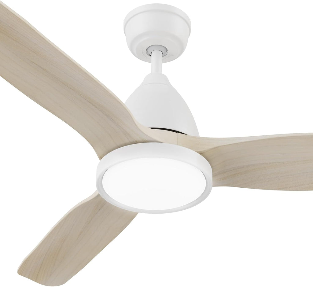SMAAIR 52 inch Ceiling Fans with Lights and Remote, Solid Wood 6-inch Downrod Mounted, Dimmable LED Light Tri-Color Temperature, DC Reversible Motor, App Control and Voice Control (52inch, White)