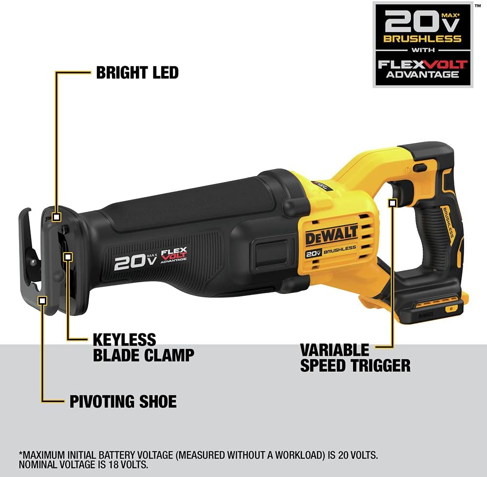 DEWALT FLEXVOLT 20V MAX* Reciprocating Saw, Cordless, Tool Only (DCS386B)