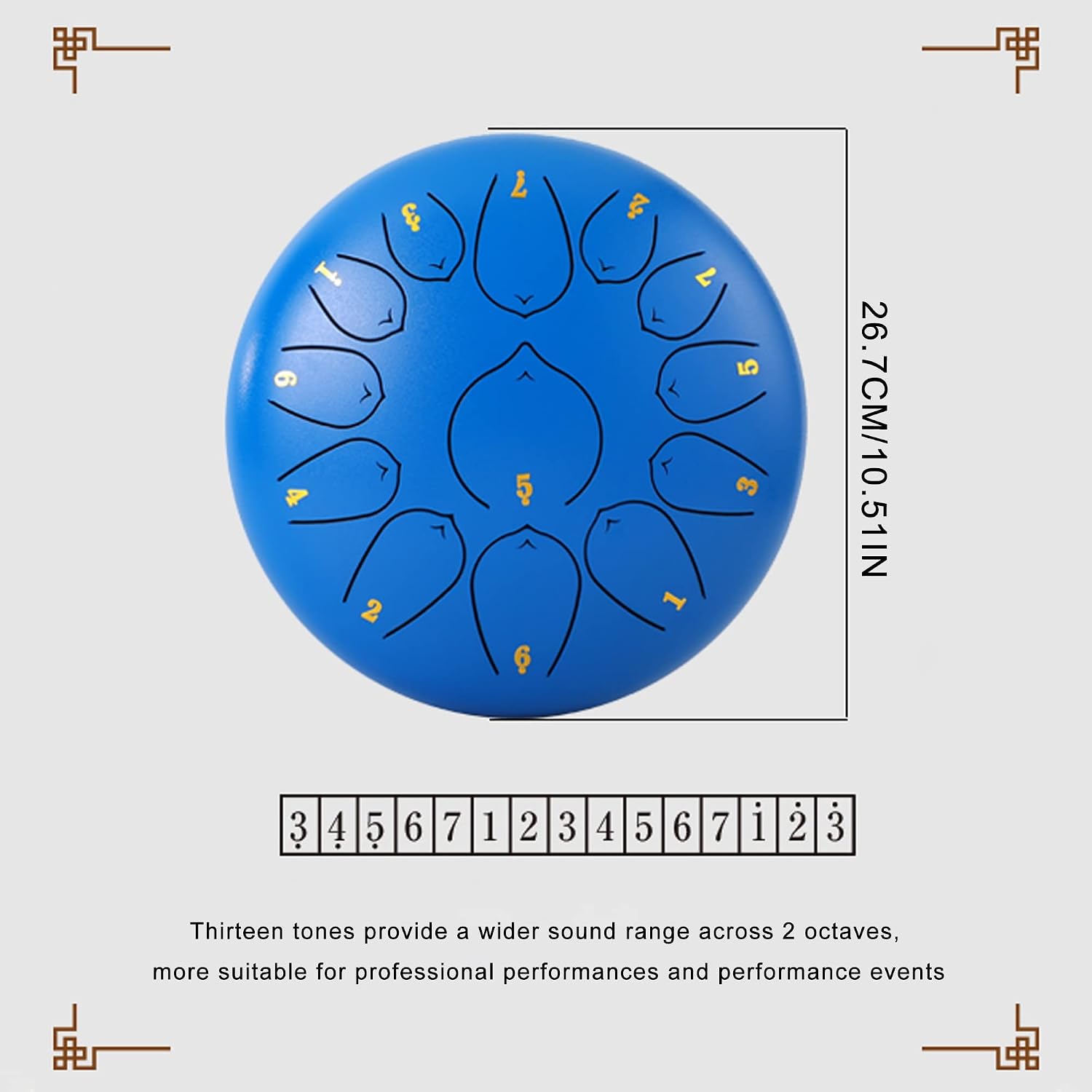 Steel Tongue Drum C Major， 12 inch 13 Notes Children Tongue Drum Handpan Drum， Percussion Instrument kit with Drum Mallets， Note Stickers， Finger Picks， Mallet，Vermilion Red-12 inches 13 Tones