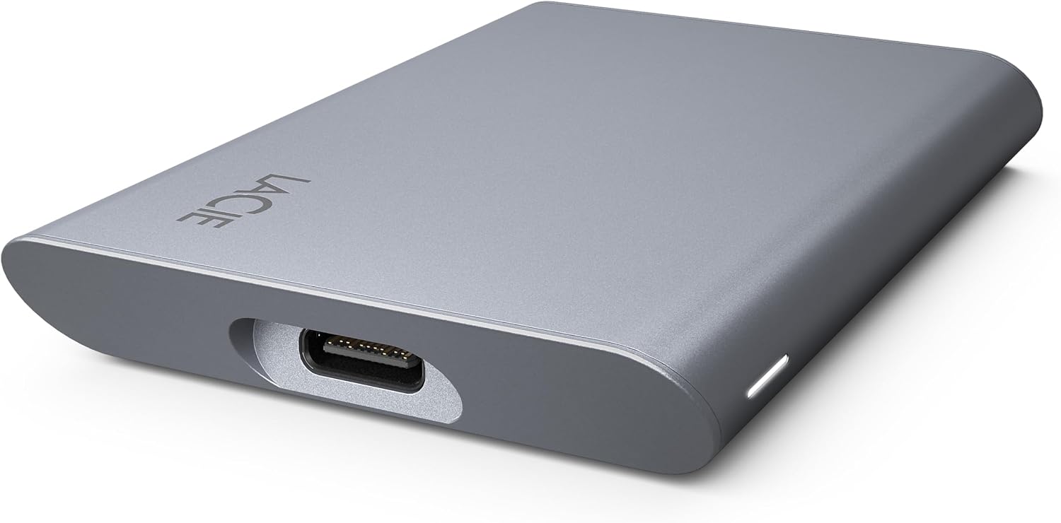 LaCie Mobile Drive Secure 500GB External Solid State Drive Portable SSD - Space Grey, USB-C 3.2, for PC and Mac, Recycled Materials, with Adobe All Apps Plan and Rescue Services (STKH500800)