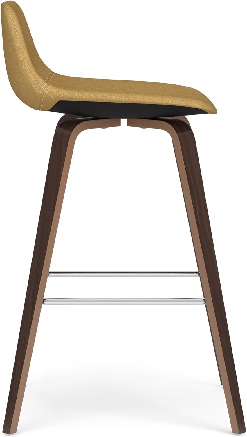 SIMPLIHOME Randolph Counter Stools (Set of 2) - 28 Inch Seat Height Upholstered Bentwood Bar Stools in Dijon Yellow Polyester Linen, Mid Century Modern Seating with Curved Backrest and Footrest