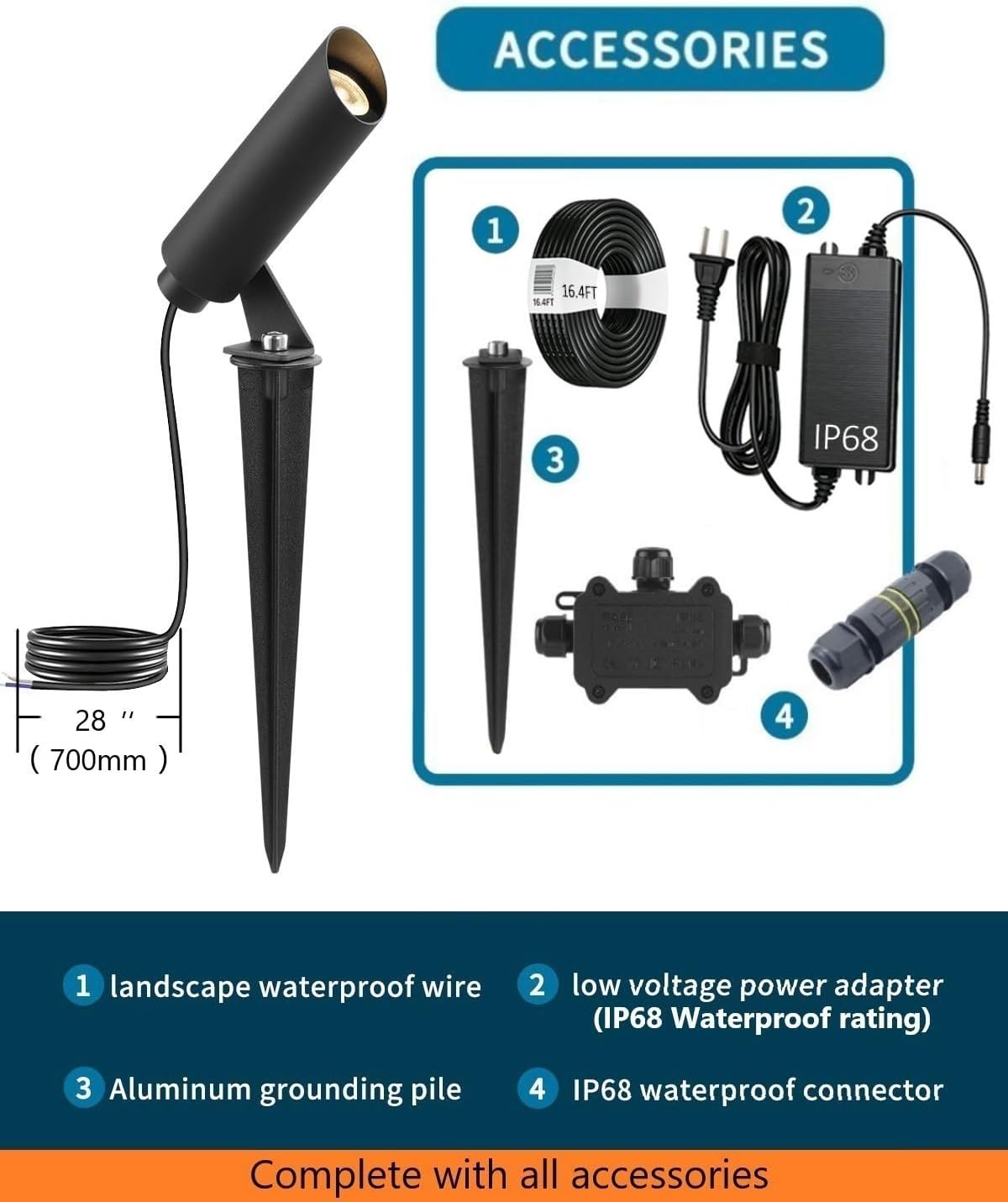 Outdoor Landscape Lighting, Mini Size Low Voltage LED Spotlight 3000K 4 Pack, IP65 Waterproof, with Quick Installation Accessories, for House Patio Garden Fence Tree Yard Plant Flags Use