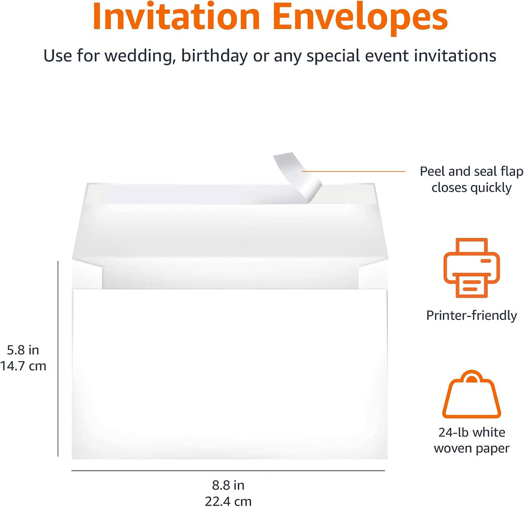 Amazon Basics A9 Blank Invitation Mailing Envelopes,Peel & Seal,No Licking,5-3/4 x 8-3/4 Inches,White,(Pack of 1000)