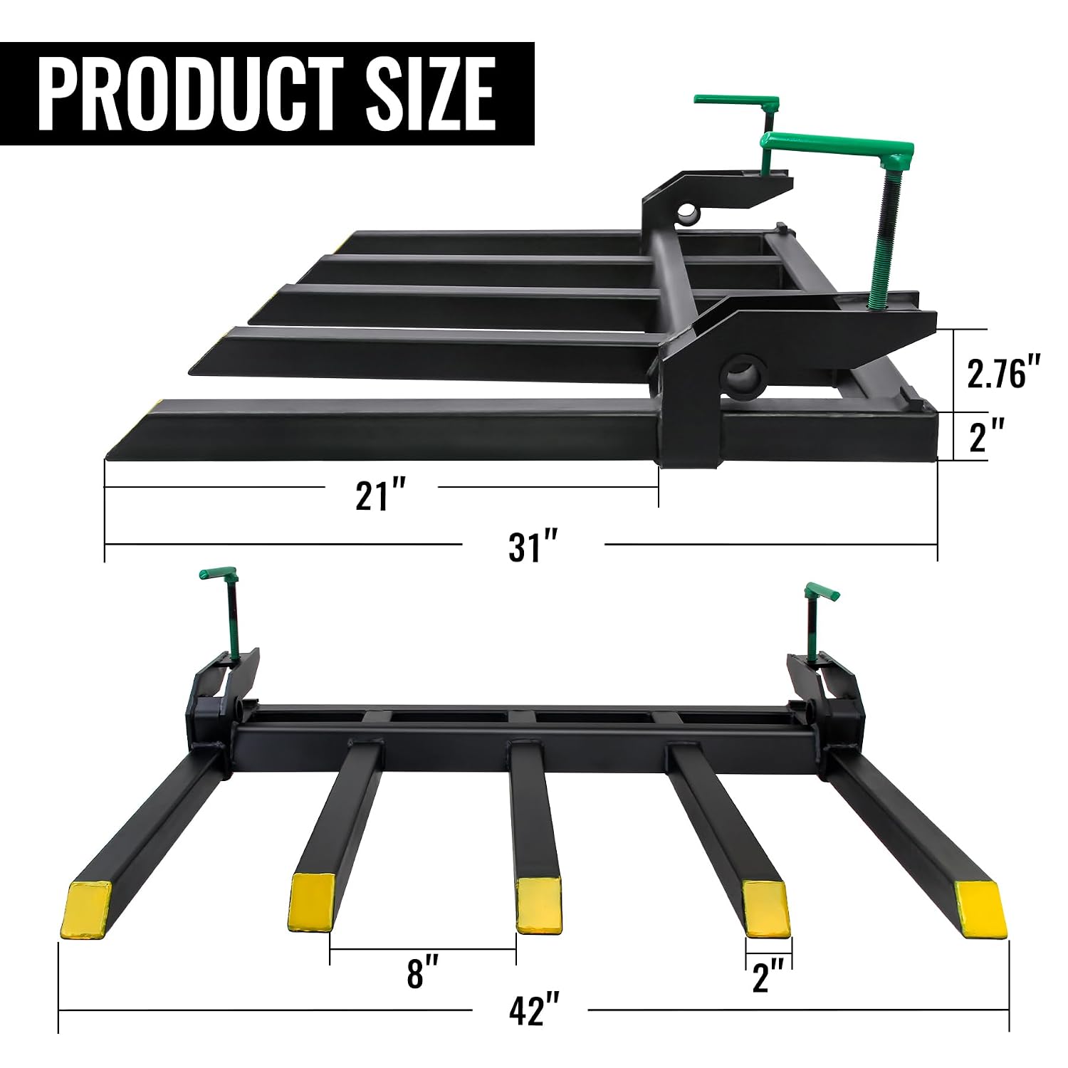 Clamp on Debris Forks Fits 48'' Bucket, 2500 lbs Heavy Duty Quick Attach Pallet Forks for Tractor Loader Skid Steer