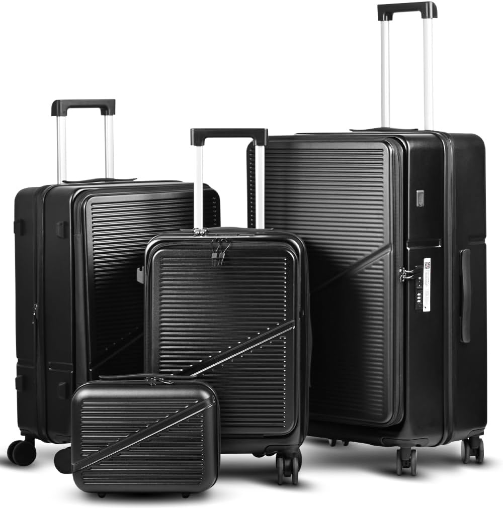 Hard Shell Luggage Set 4 Piece with Spinner Wheels, 20/24/28 Inch Suitcases with TSA Lock, 20in Carry On with Front Laptop Pocket & USB Port, Travel Suitcase Set with Cosmetic Case