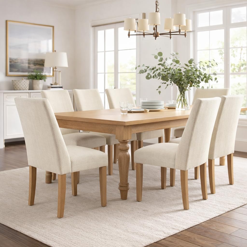 HomePop Modern Curved Back Dining Chair - Cream Textured Linen (Single Pack)