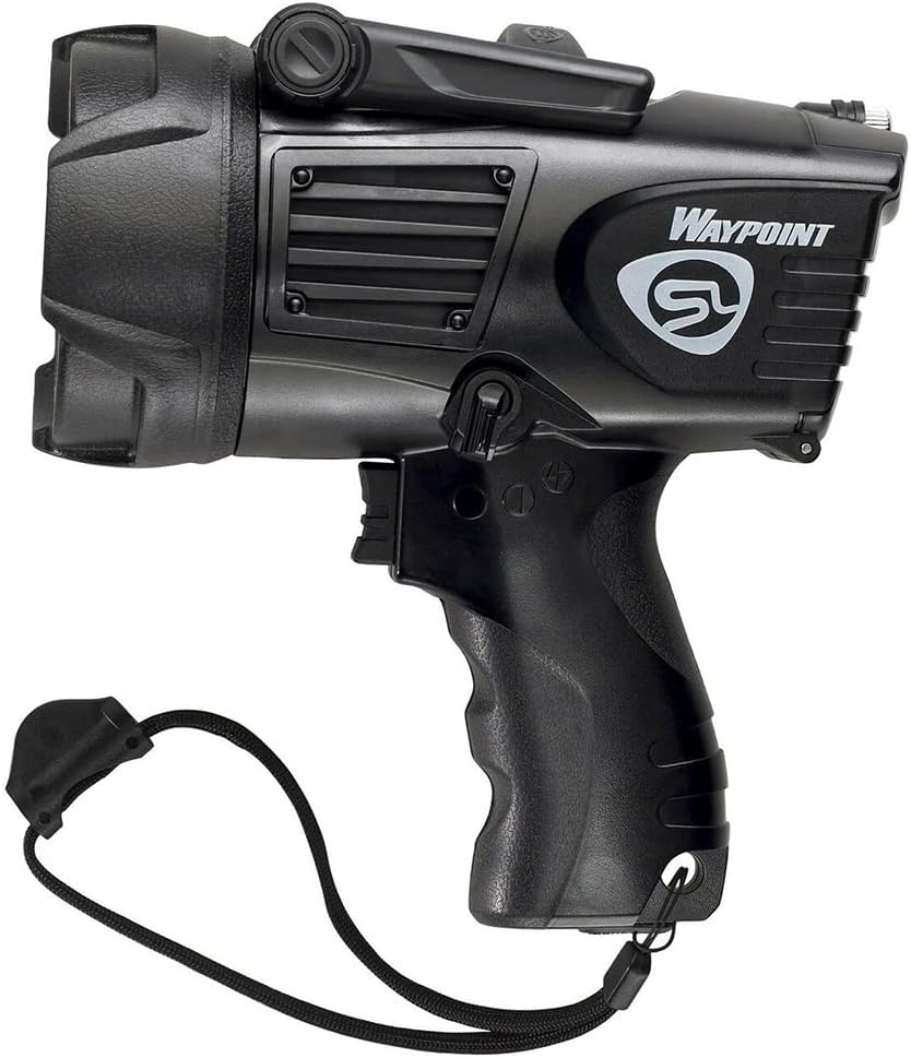 STREAMLIGHT Lightweight Rechargeable Long-Range 1000 Lumens Waypoint 300 Black Spotlight w/120V AC Charger with Waypoint Rechargeable/Super Siege 12V DC Cord