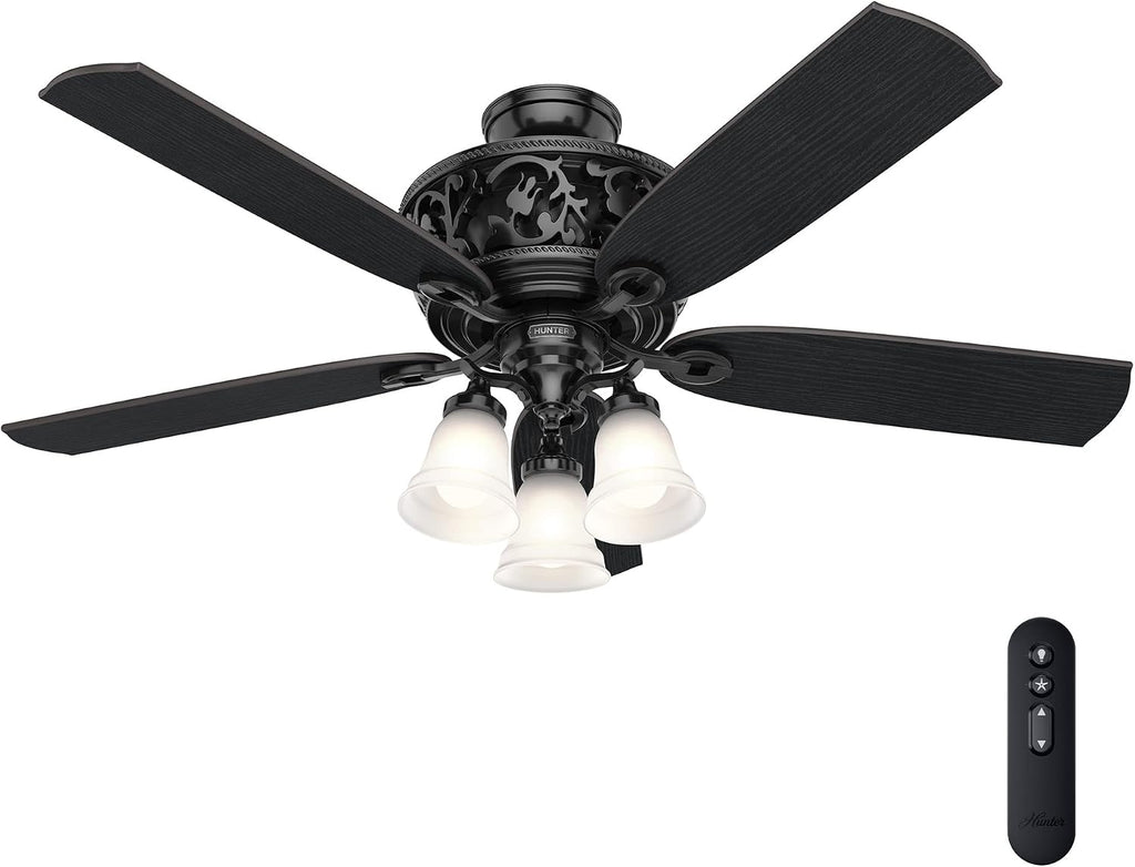 Hunter Fan 54 inch Traditional Glossy Black Indoor Ceiling Fan with LED Light and Remote Control (Renewed)